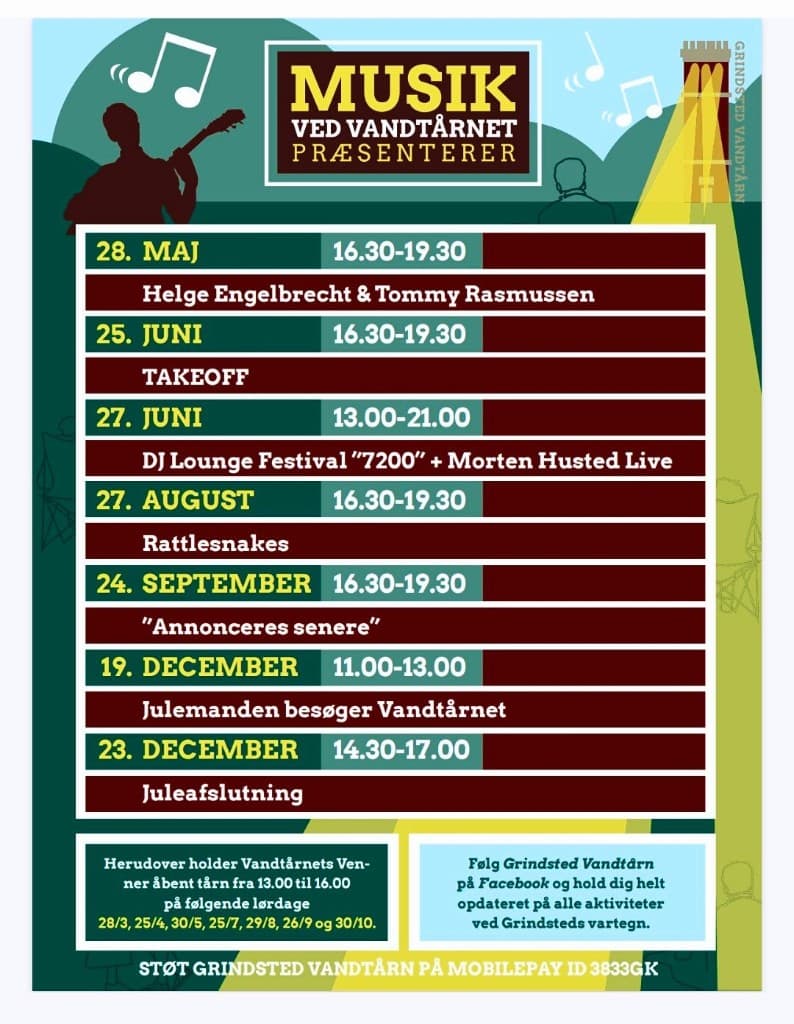 Plakat 2026 med Musik ved Vandtårnet, oversigt over koncerter ved Grindsted Vandtårn Plakat 2026 med Musik ved Vandtårnet, oversigt over koncerter ved Grindsted Vandtårn